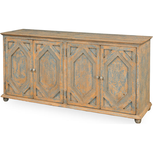 Four Diamonds Sideboard by Sarreid Ltd. in blue and 2 removable shelves. Made from pine in a cottage & farmhouse style.