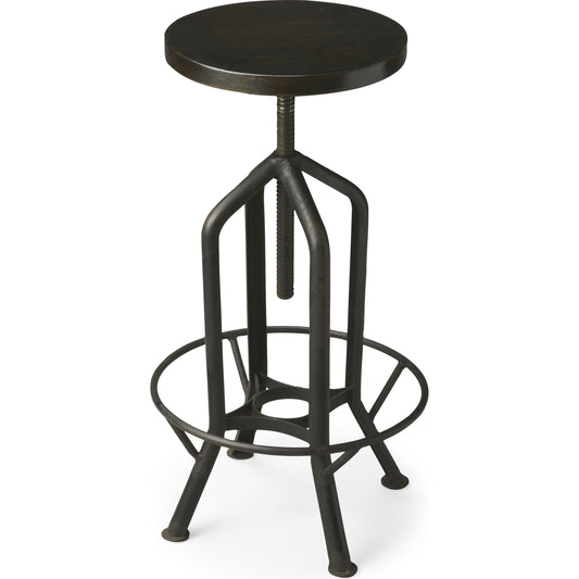 Hampton Iron Revolving Bar Stool by Butler Specialty Company in black and metalworks. Made from iron, mango wood solids in a modern style.