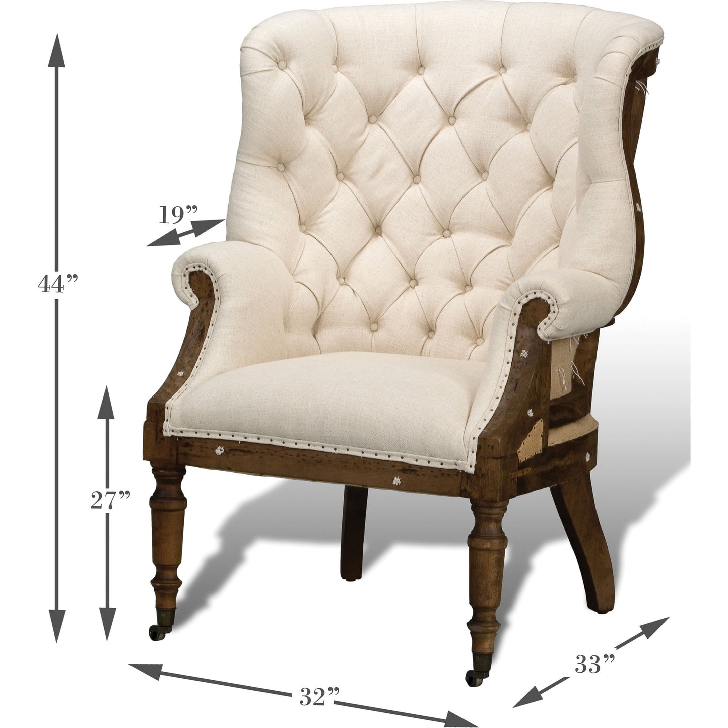 003 SR-770298 | Additional Silo | Irish Chair by Sarreid Ltd. in ivory and deconstructed back & sides. Made from linen, wood in a cottage & farmhouse style.