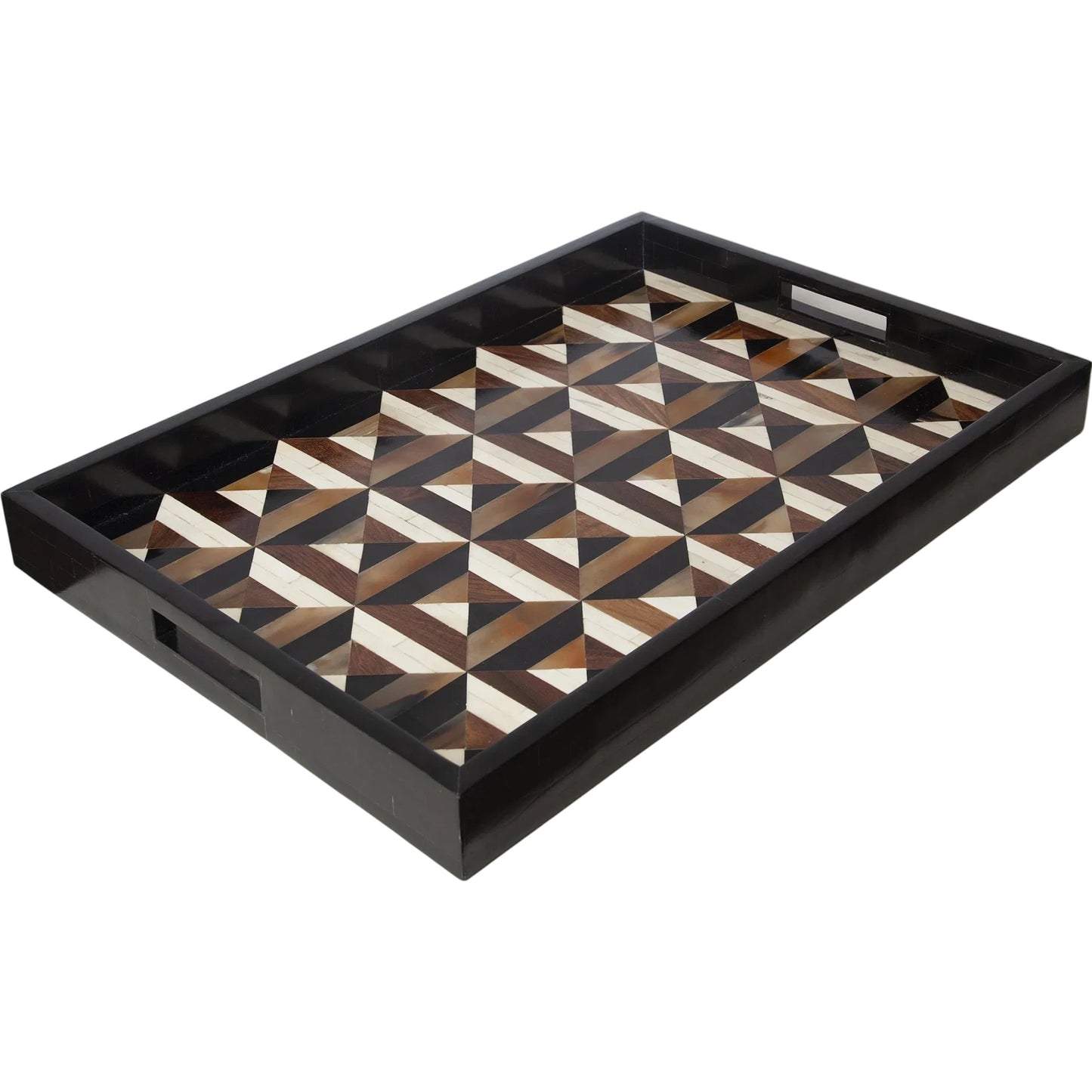 001 SR-893371 | Primary Silo | Triangle Marquetry Tray by Global Views. Made from born, horn, resin in a modern style.