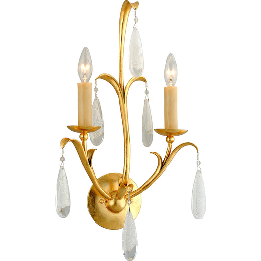 Prosecco Double Wall Sconce by Corbett in gold leaf. Made from hand crafted iron in a traditional style.