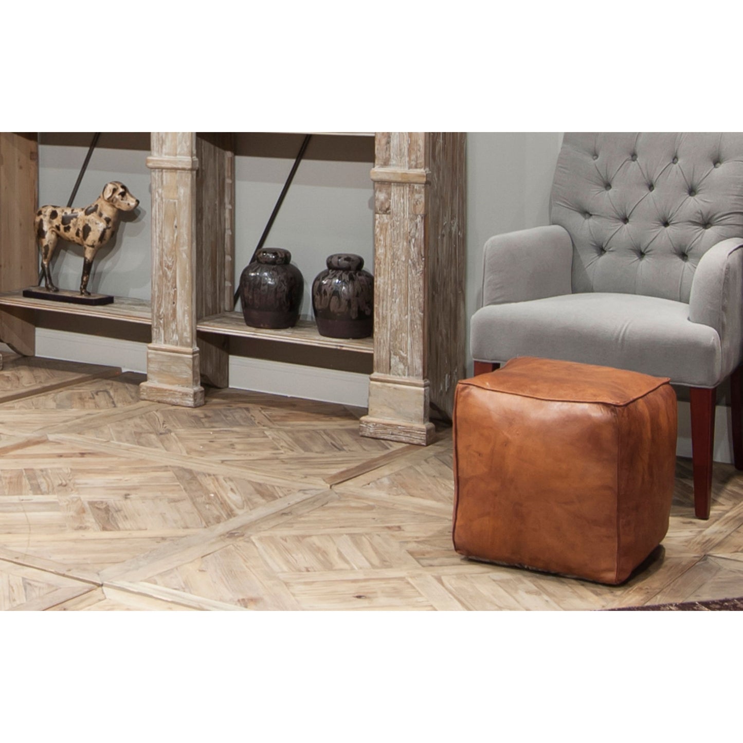 004 O-SARRIED-LTD-29340 | Lifestyle | Sitting Cube by Sarreid Ltd. in brown and leather color may vary slightly. Made from wood, leather in a modern style.