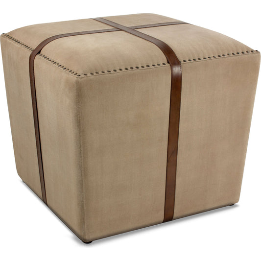 Strap Canvas Leather Stool by Sarreid Ltd. in beige and natural color variance in canvas. Made from wood, leather, brass in a traditional style.