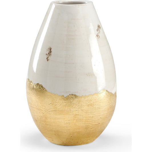 001 SR-385096 | Primary Silo | Contemporary Vase by Wildwood in white glaze, gold leaf. Made from ceramic in a modern style.