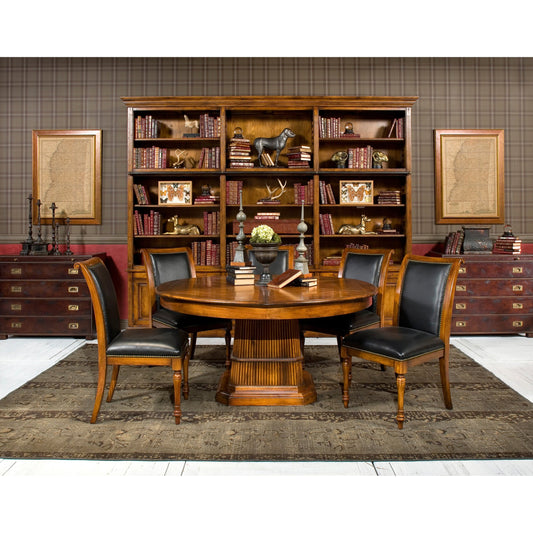 Studded Gentleman's Chest by Sarreid Ltd. in brown and brown antique leather. Made from wood, leather, brass in a traditional style.