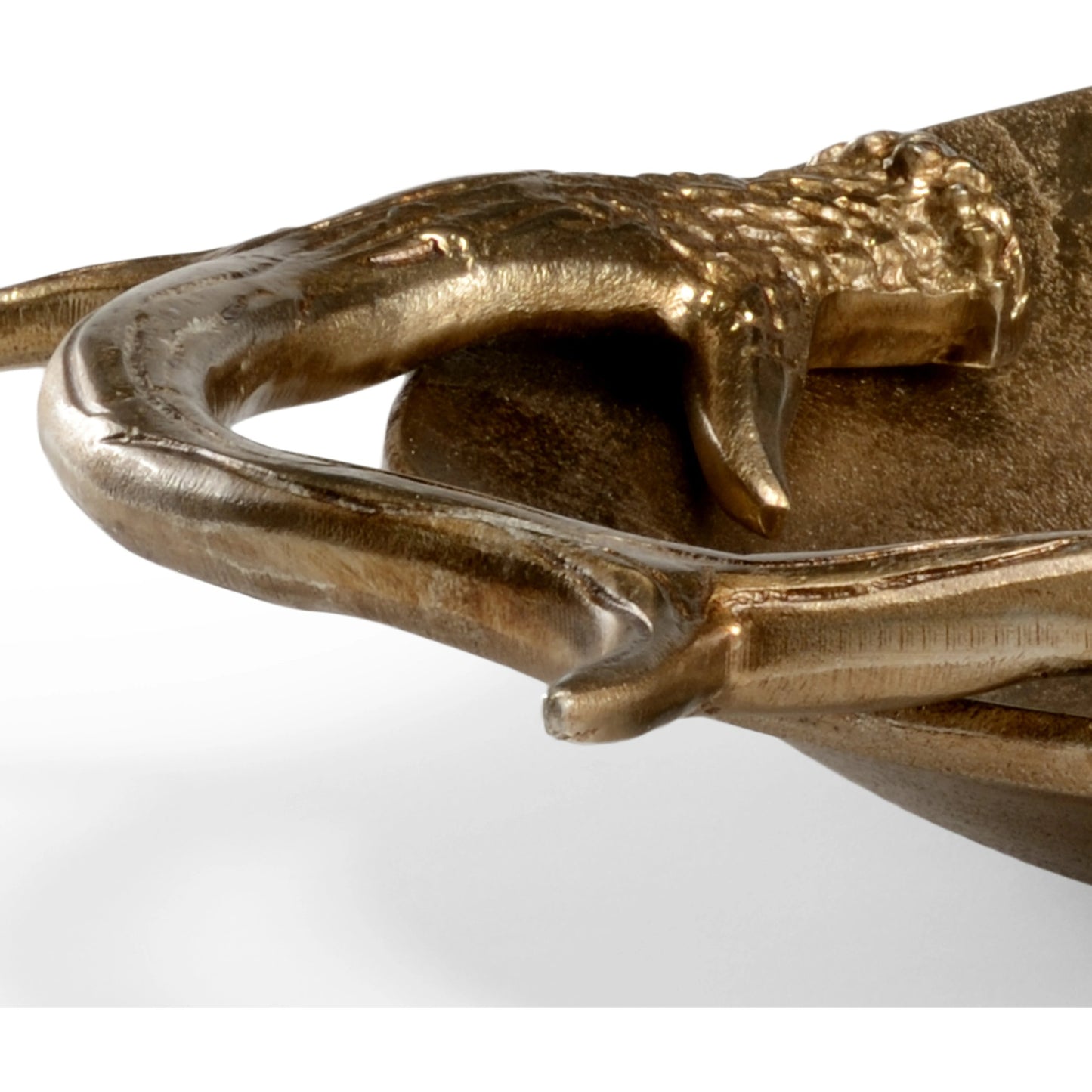 002 SR-385223 | Closeup | Diana Oval Tray by Wildwood in antique brass. Made from cast aluminum in a modern style.