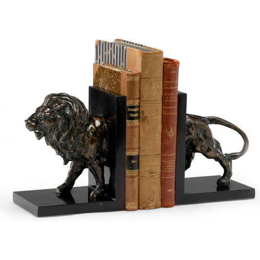 Lioncrest Bookends (Set of 2) by Wildwood in bronze, natural black. Made from cast composite in a traditional style.