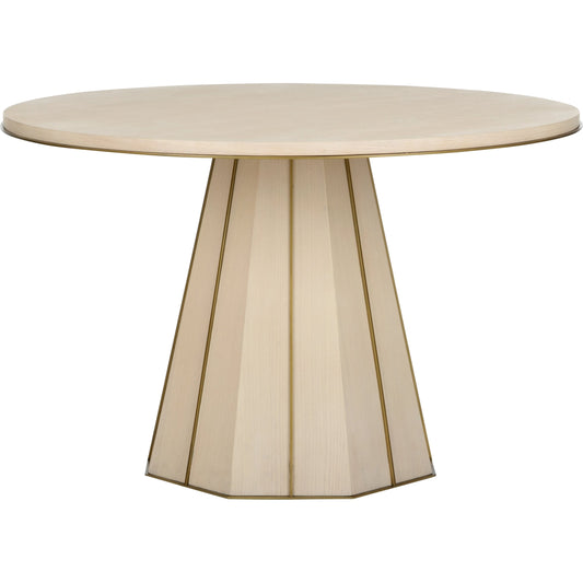 Clint Center Table by Wildwood in rift cut white oak, antique brass. Made from wood/metal in a modern style.