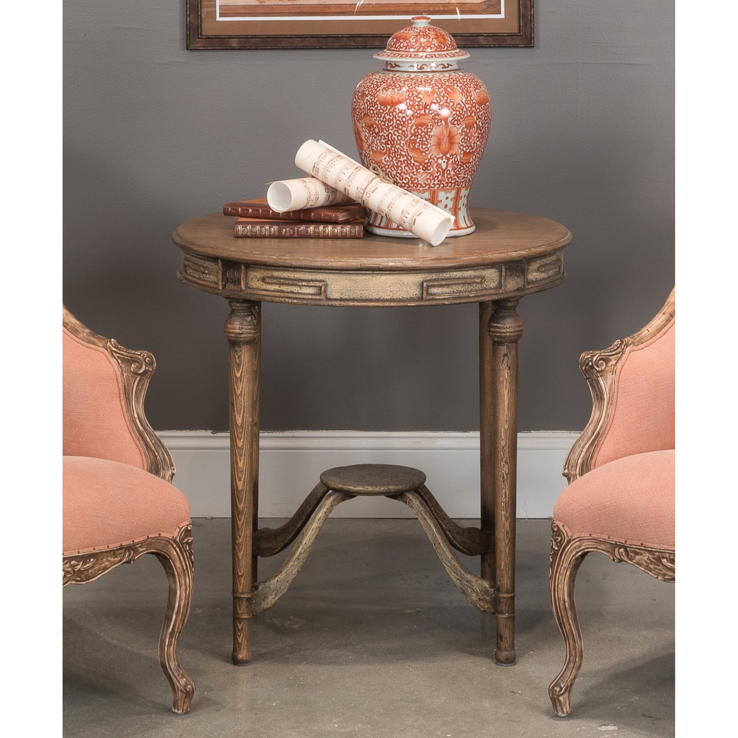 006 S-242911 | Lifestyle | French Tea Table by Sarreid Ltd. in brown and warm brown pine finish. Made from pine in a traditional style.