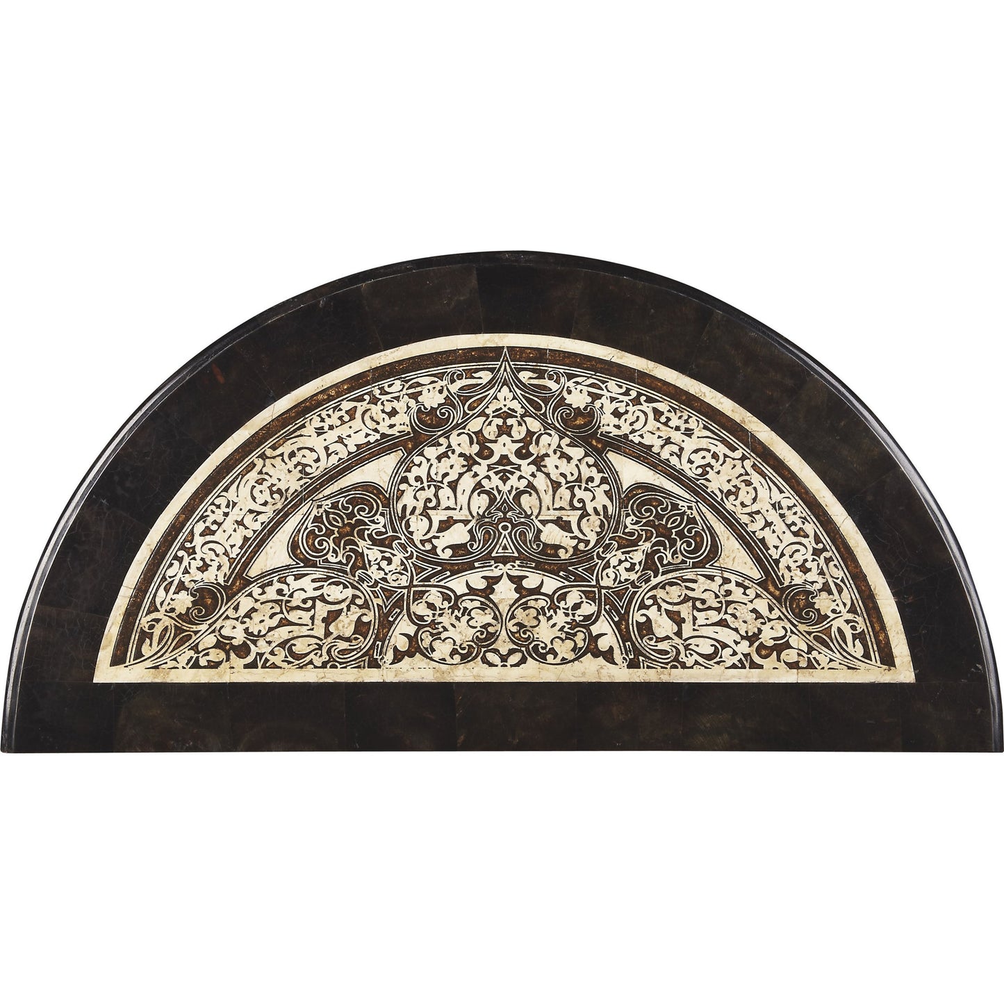 005 O-BUTLER-2970025 | Additional Silo | Fabiola Demilune Console Table by Butler Specialty Company in multi-color and metalworks. Made from wood solids, wood products, wood veneers, metal, fossil stone, penn shell in a traditional style.