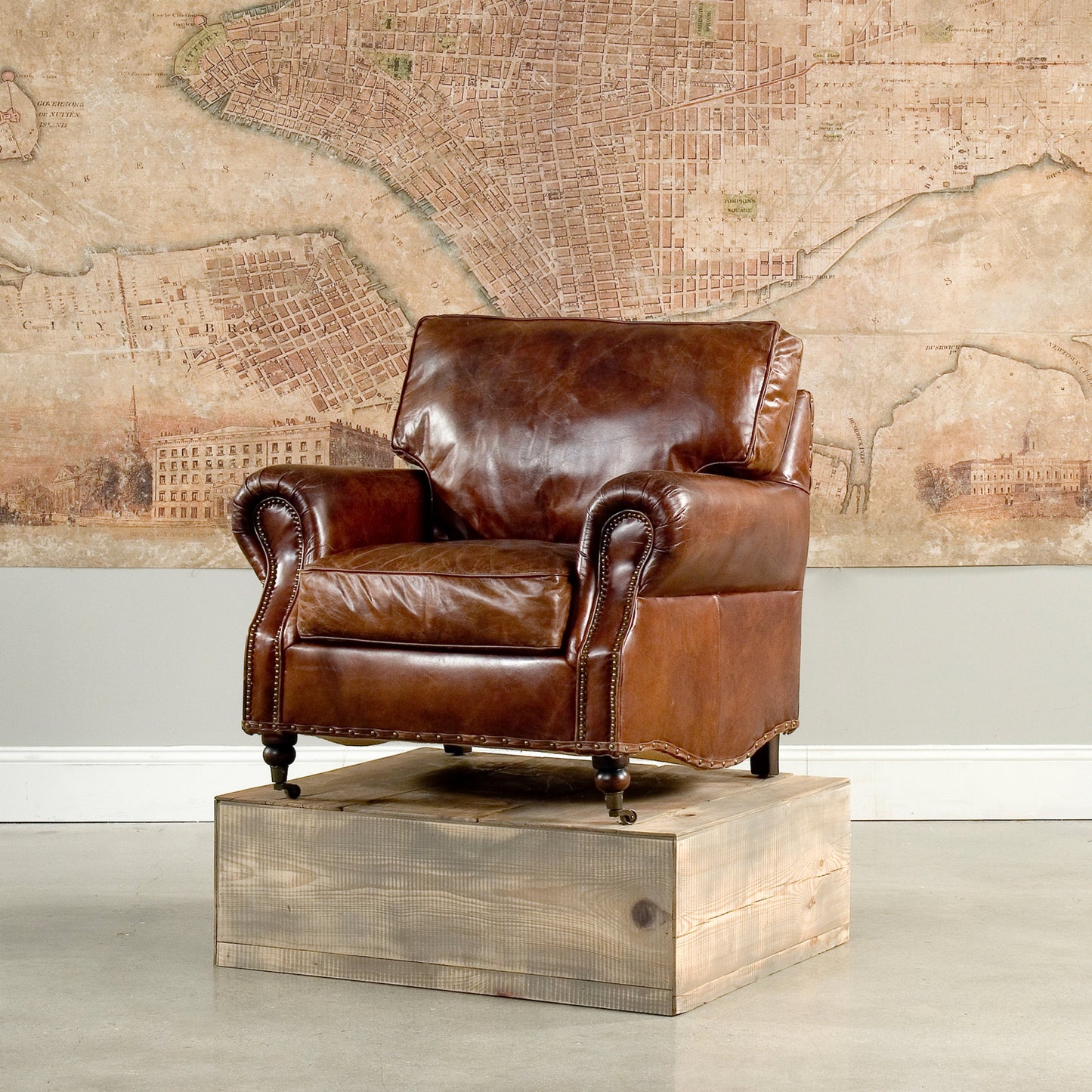 006 S-242924 | Additional Silo | Papa's Chair by Sarreid Ltd. in brown. Made from wood, leather in a traditional style.