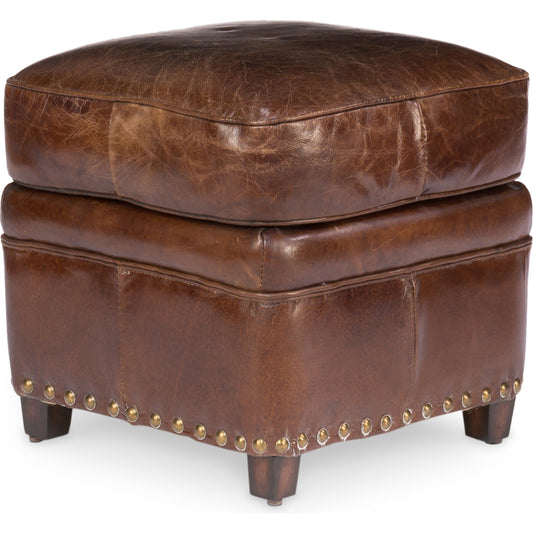 Papa's Footstool by Sarreid Ltd. in brown leather. Made from wood, leather in a traditional style.