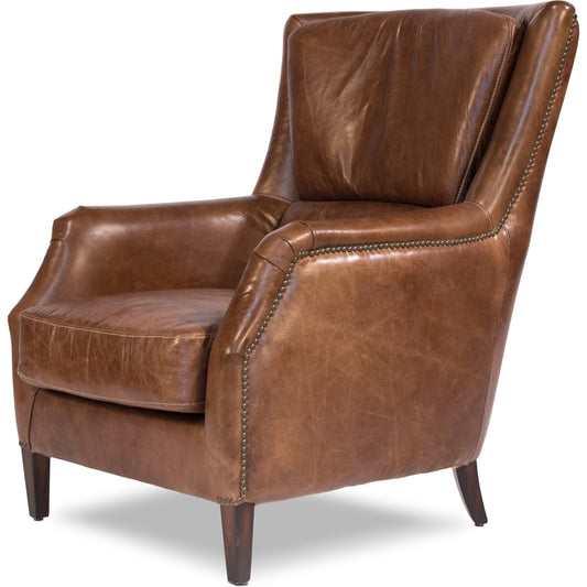 Baker Arm Chair by Sarreid Ltd. in brown. Made from wood, leather in a modern style.