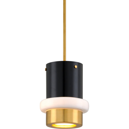 Beckenham Pendant by Corbett in vintage polished brass, black. Made from solid brass in a modern style.