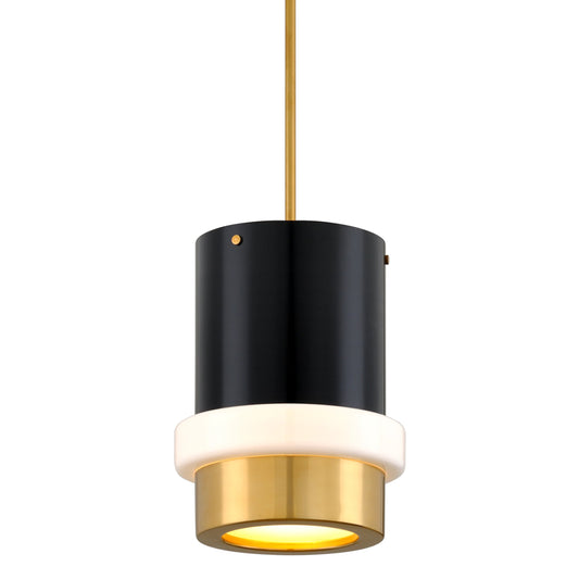 Beckenham Pendant by Corbett in vintage polished brass, black. Made from solid brass in a modern style.
