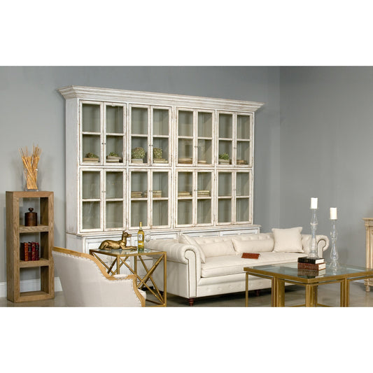 Glass Front Bookcase by Sarreid Ltd. in white and shelves 8 fixed & 2 removable. Made from pine, glass in a cottage & farmhouse style.