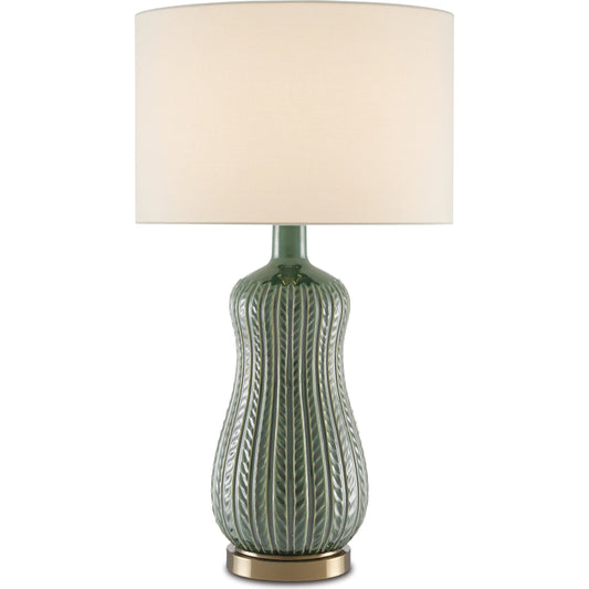 Mamora Table Lamp by Currey and Company in green. Made from ceramic, metal in a modern style.