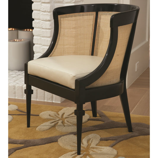 Cane Chair by Global Views in black satin lacquer, natural color antique, matte lacquer. Made from alder, natural antique in a traditional style.