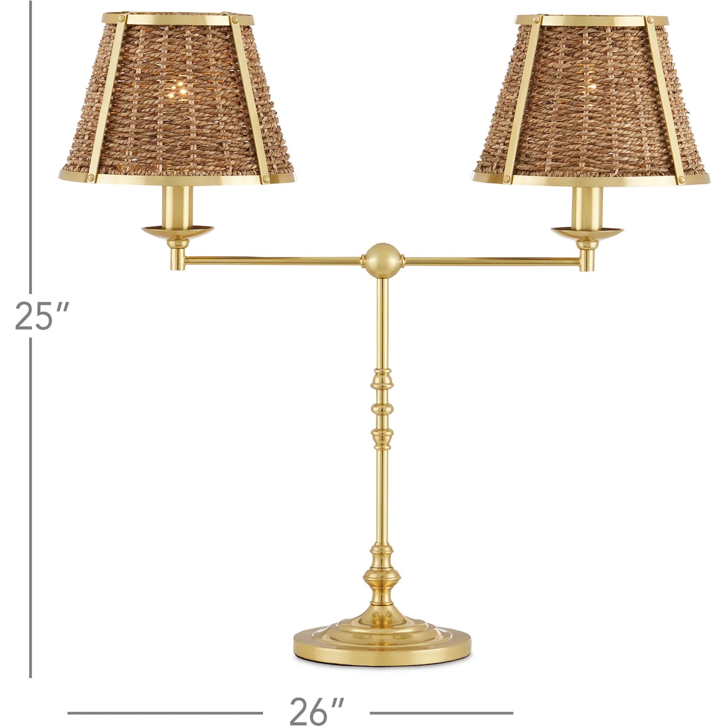 011 SI-2133900 | Lifestyle | Deauville Desk Lamp by Currey and Company in polished brass, natural. Made from metal, seagrass in a cottage & farmhouse style.