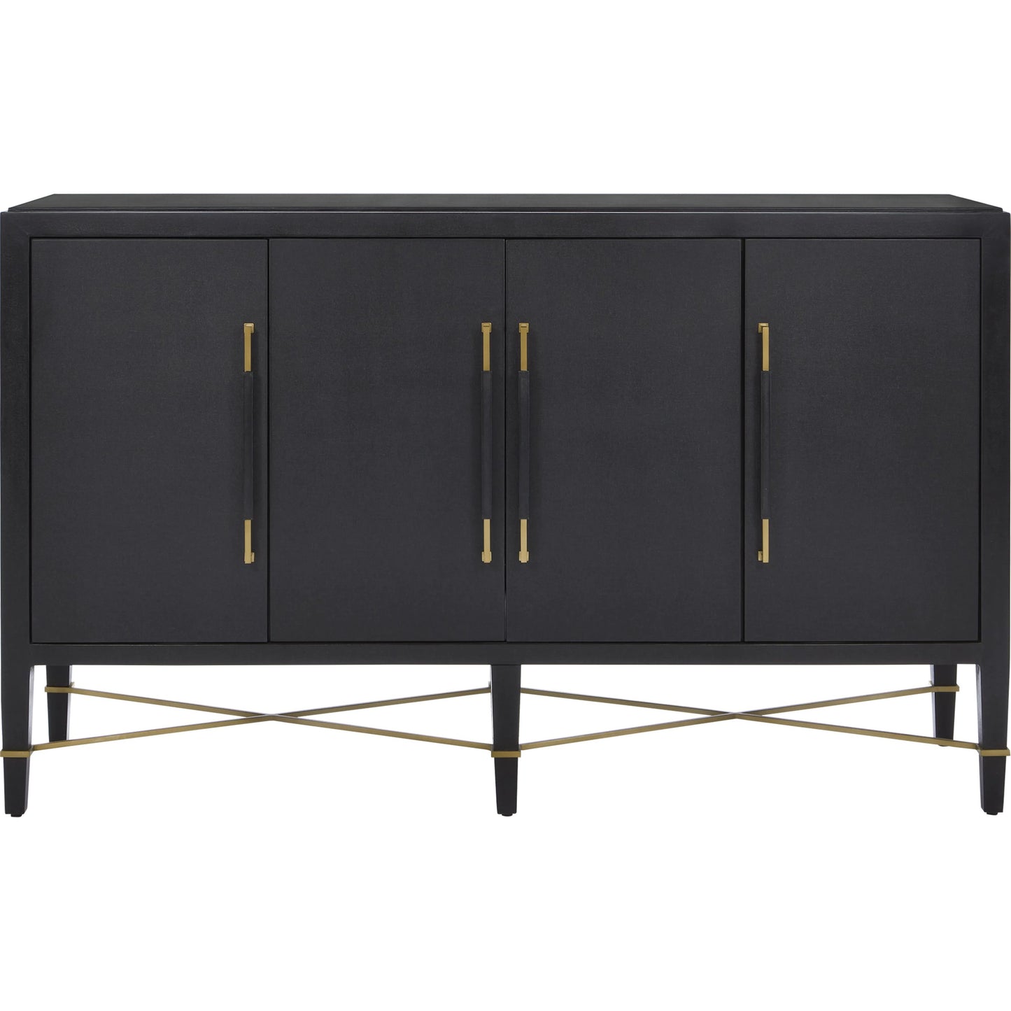 008 S-222770 | Additional Silo | Verona Sideboard by Currey and Company in black lacquered linen, champagne stretchers, linen wrapped cha. Made from solid wood, engineered hardwood in a transitional style.