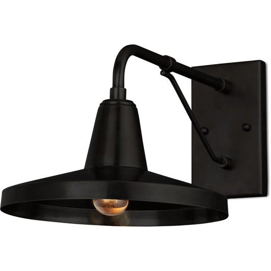 Mariner Outdoor Wall Sconce by Currey and Company. Made from brass in a modern style.