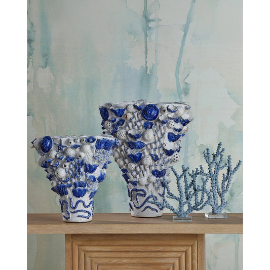 Coral Reef Vase by Currey and Company in white, blue. Made from ceramic in a eclectic & global style.
