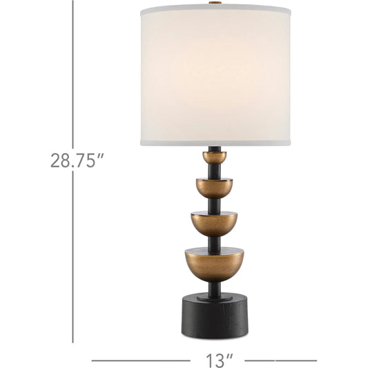 Chastain Table Lamp by Currey and Company in antique brass, black. Made from cast aluminum in a transitional style.