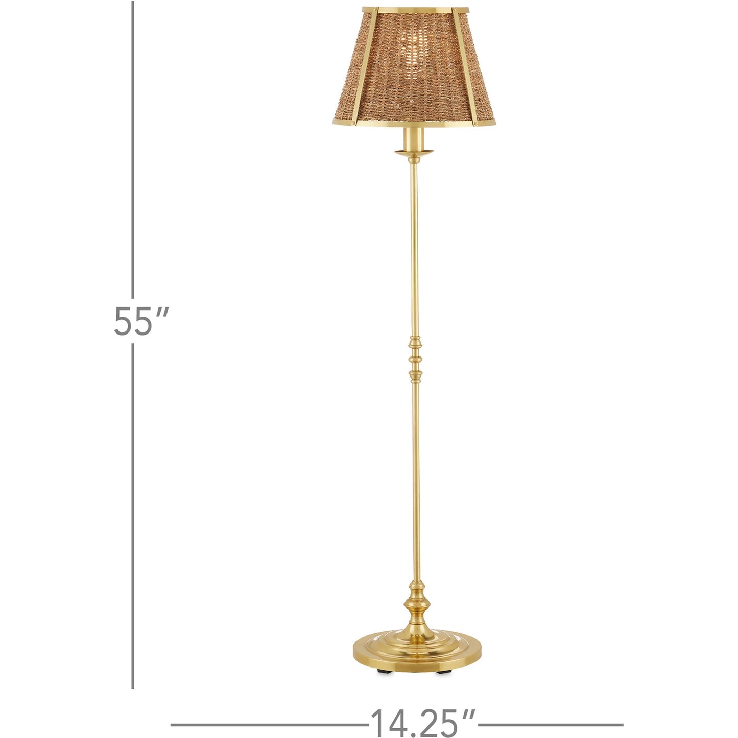 009 SI-2133901 | Lifestyle | Deauville Floor Lamp by Currey and Company in polished brass, natural. Made from metal, seagrass in a cottage & farmhouse style.