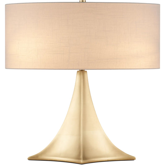 Cassia Table Lamp by Currey and Company in gold leaf. Made from composite in a modern style.