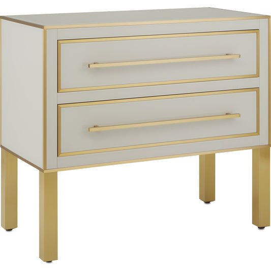 001 SI-1894157 | Primary Silo | Arden Chest by Currey and Company in ivory, satin brass. Made from reverse painted glass, brass, solid hardwood, faux suede in a traditional style.