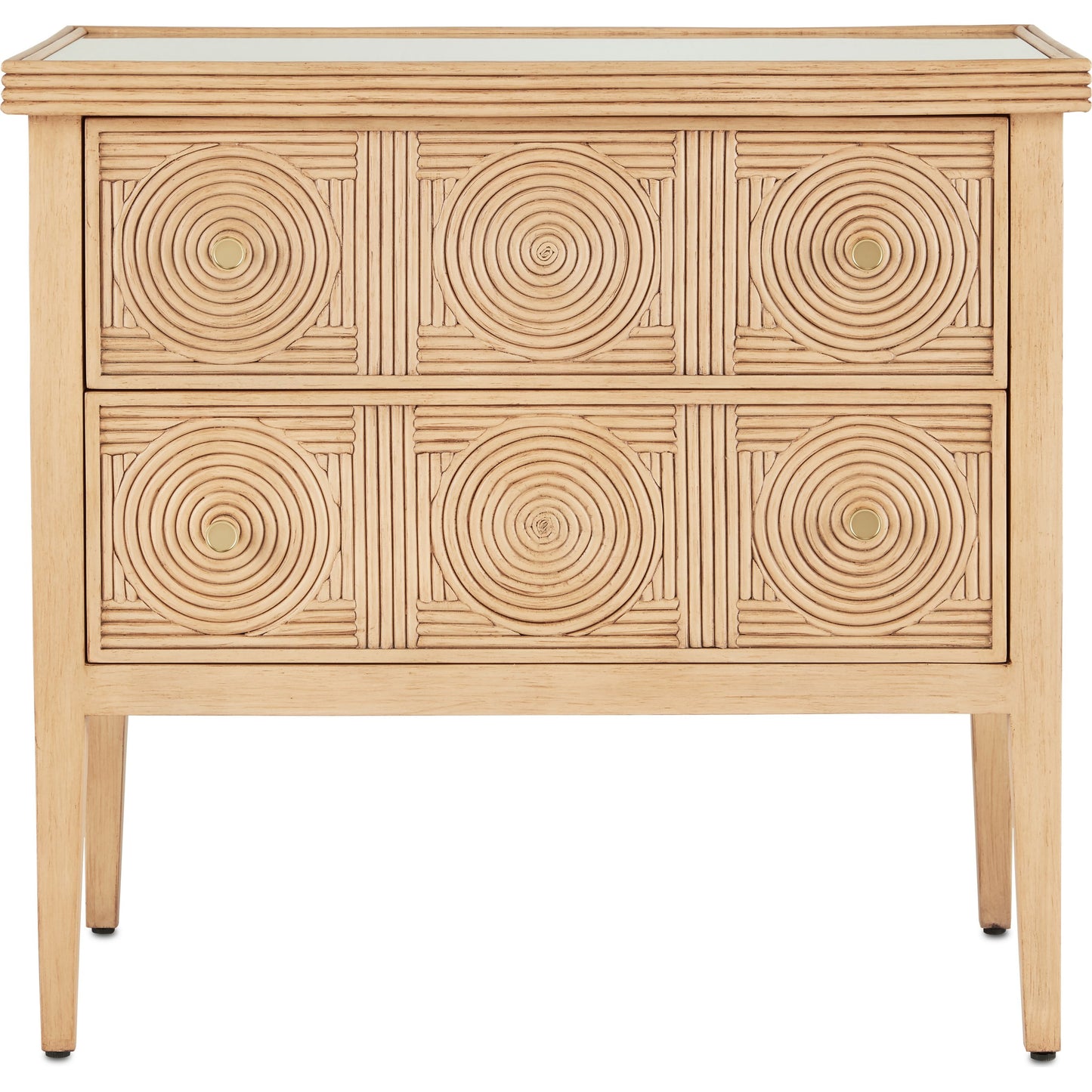 003 SI-1894521 | Additional Silo | Santos 2-Drawer Chest by Currey and Company. Made from mahogany, rattan, brass, glass in a transitional style.
