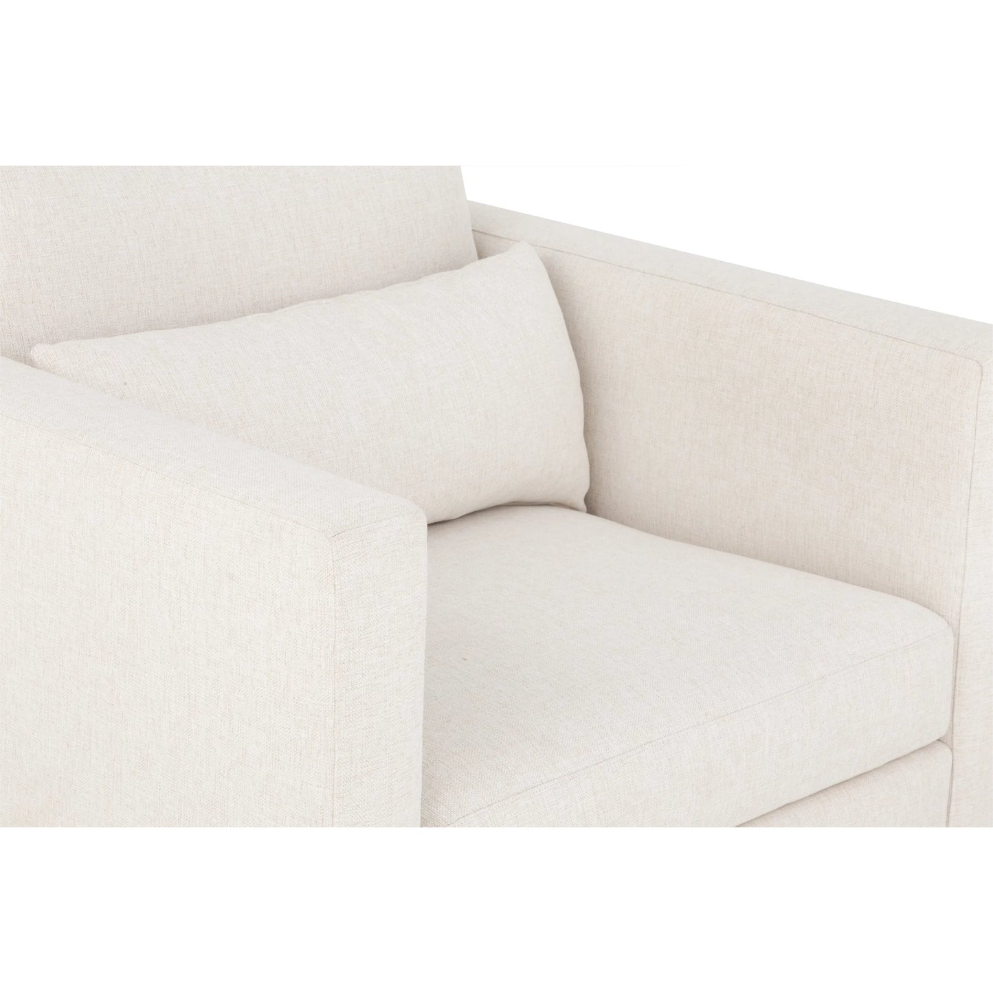005 SI-2636161 | Closeup | Banks Lounge Chair by Fairfield Chair in light grey and cream. Made from beech solids in a unique style.