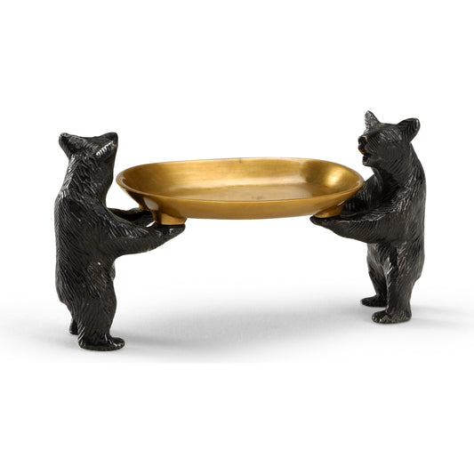Bears Bearing Dish by Wildwood in antique patina, black. Made from solid brass in a rustic style.