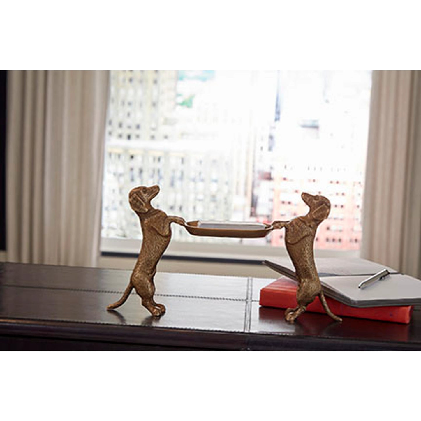 004 SR-385232 | Additional Silo | Dogs Bearing Dish by Wildwood in antique, bronze patina. Made from solid brass in a rustic style.