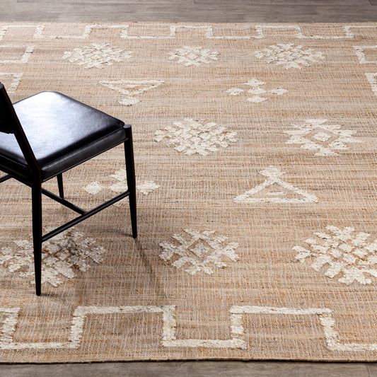 Raposa Jute Blend Area Rug by Villa by Classic Home in natural, ivory. Made from 50% jute, 40% wool, 10% cotton in a unique style.