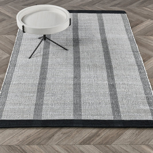 Kochi Jute Blend Striped Area Rug by Villa by Classic Home in ivory, black. Made from 70% jute, 30% cotton in a unique style.