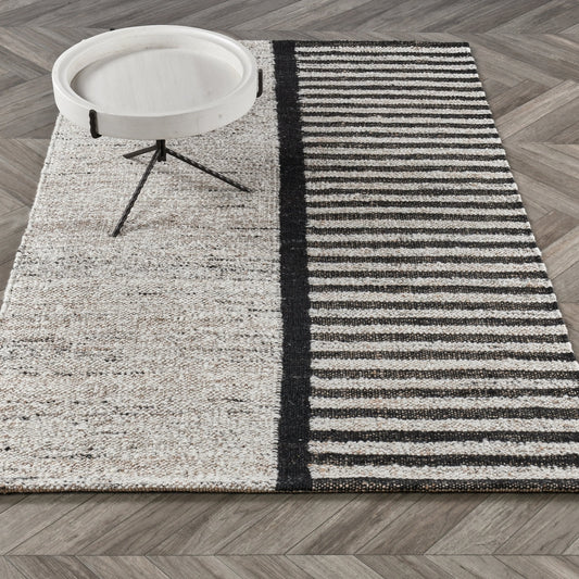 Kofu Striped Accent Rug by Villa by Classic Home in natural, black. Made from 60% wool, 40% jute in a unique style.