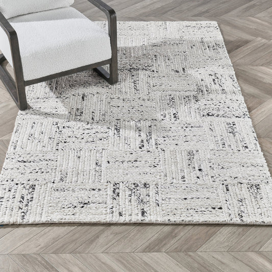 Sosa Abstract Wool Blend Area Rug by Villa by Classic Home in ivory, black. Made from 60% wool, 25% jute, 15% cotton in a unique style.