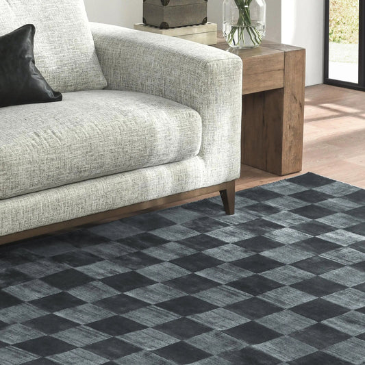 Berlin Accent Area Rug by Villa by Classic Home in ink blue. Made from 100% viscose in a unique style.