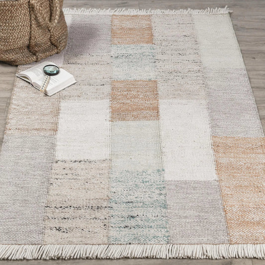 Ritsa Handwoven Jute Blend Fabric Accent Rug by Villa by Classic Home in multi-color. Made from 70% jute, 30% wool in a unique style.