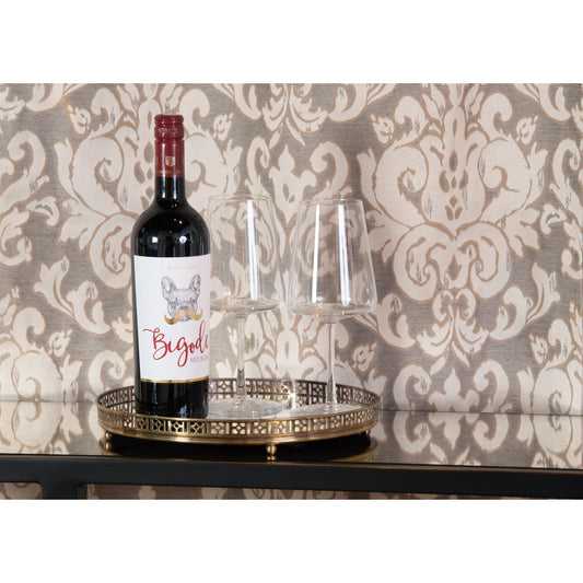 Footed Vanity Tray by Wildwood in antique patina, plain, clear. Made from brass, mirror in a transitional style.