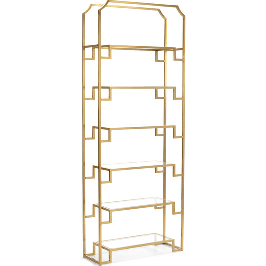 001 SR-385568 | Primary Silo | Hampton Shelf Unit by Wildwood in antique brass, clear. Made from metal in a transitional style.