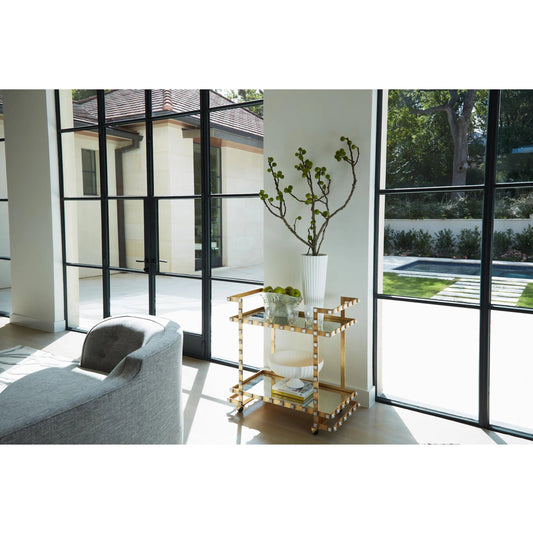 Quartz Stud Bar Cart by Global Views in gold leaf. Made from steel, quartz, mdf in a modern style.