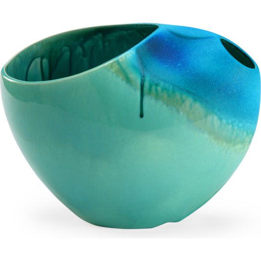 Xanadu Vase by Wildwood in teal glaze. Made from porcelain in a coastal style.