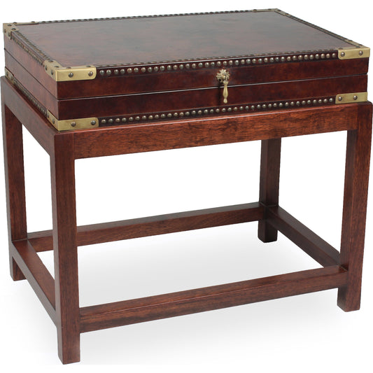 Winchester Box On Stand by Sarreid Ltd. in brown and brown antique leather. Made from wood, leather, brass in a transitional style.