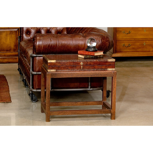 Winchester Box On Stand by Sarreid Ltd. in brown and brown antique leather. Made from wood, leather, brass in a transitional style.