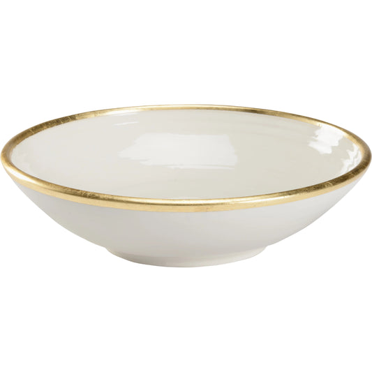 Melchio Bowl by Wildwood in cream glaze, gold leaf. Made from ceramic in a transitional style.