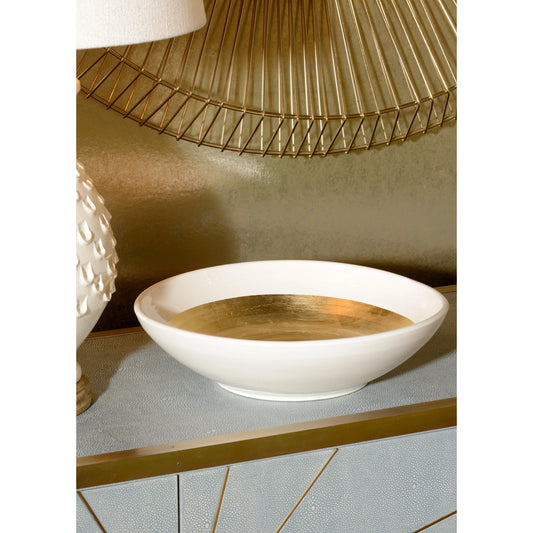 Ritrovo Bowl by Wildwood in cream glaze, gold leaf. Made from ceramic in a modern style.