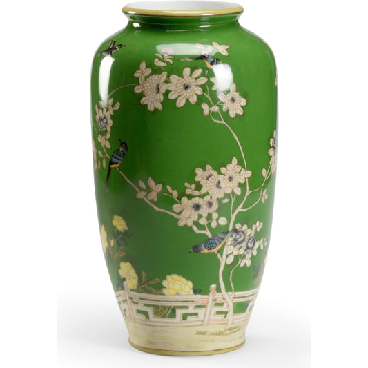 001 SR-782684 | Additional Silo | Brook Glen Birds Vase by Wildwood in green glaze, hand painted. Made from ceramic in a eclectic & global style.