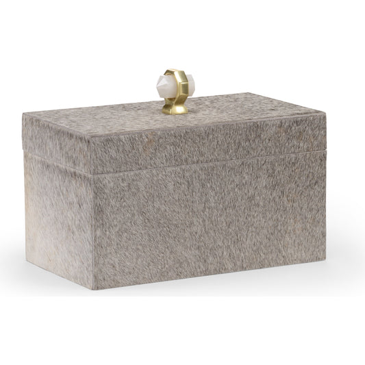 Hyde Lodge Box by Wildwood. Made from hair on hide, quartz, brass in a transitional style.